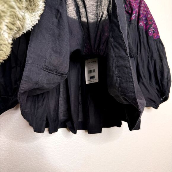 Free People Top XS Embroidered Vacay Vibin Boho Tassel Babydoll Cotton Hippie - Picture 8 of 10